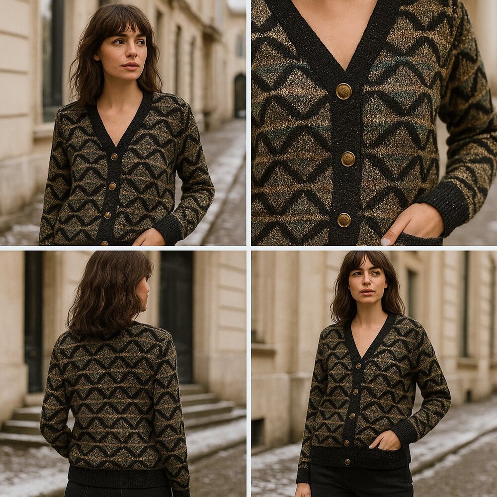 ✨ Rare C. Priva Vintage Metallic Knit Cardigan – Constantine Coin Buttons